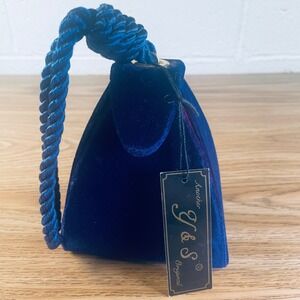 NWT Y&S Original Navy Blue Velvet Evening Clutch Handbag Rope Handle